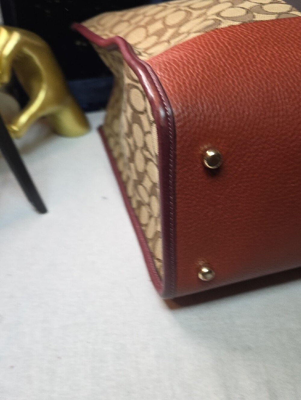 Coach Dempsey Signature Tote with Orange Medallion and Burgundy Trim - Picture 9 of 11